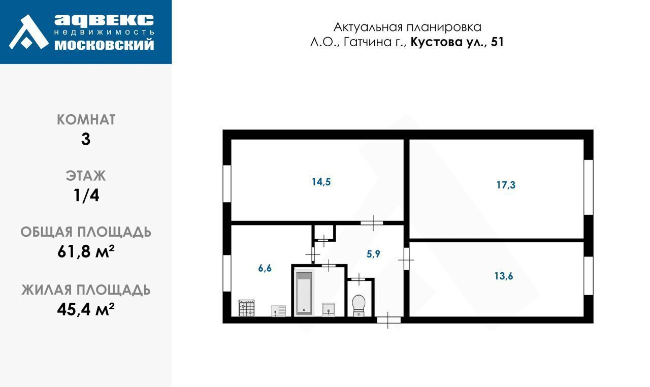 квартира р-н Гатчинский г Гатчина ул Кустова 51 Гатчинское городское поселение фото 6