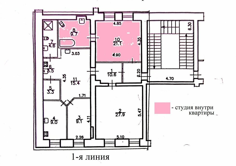 квартира г Санкт-Петербург метро Спортивная 1-я линия Васильевского острова, 40 фото 2