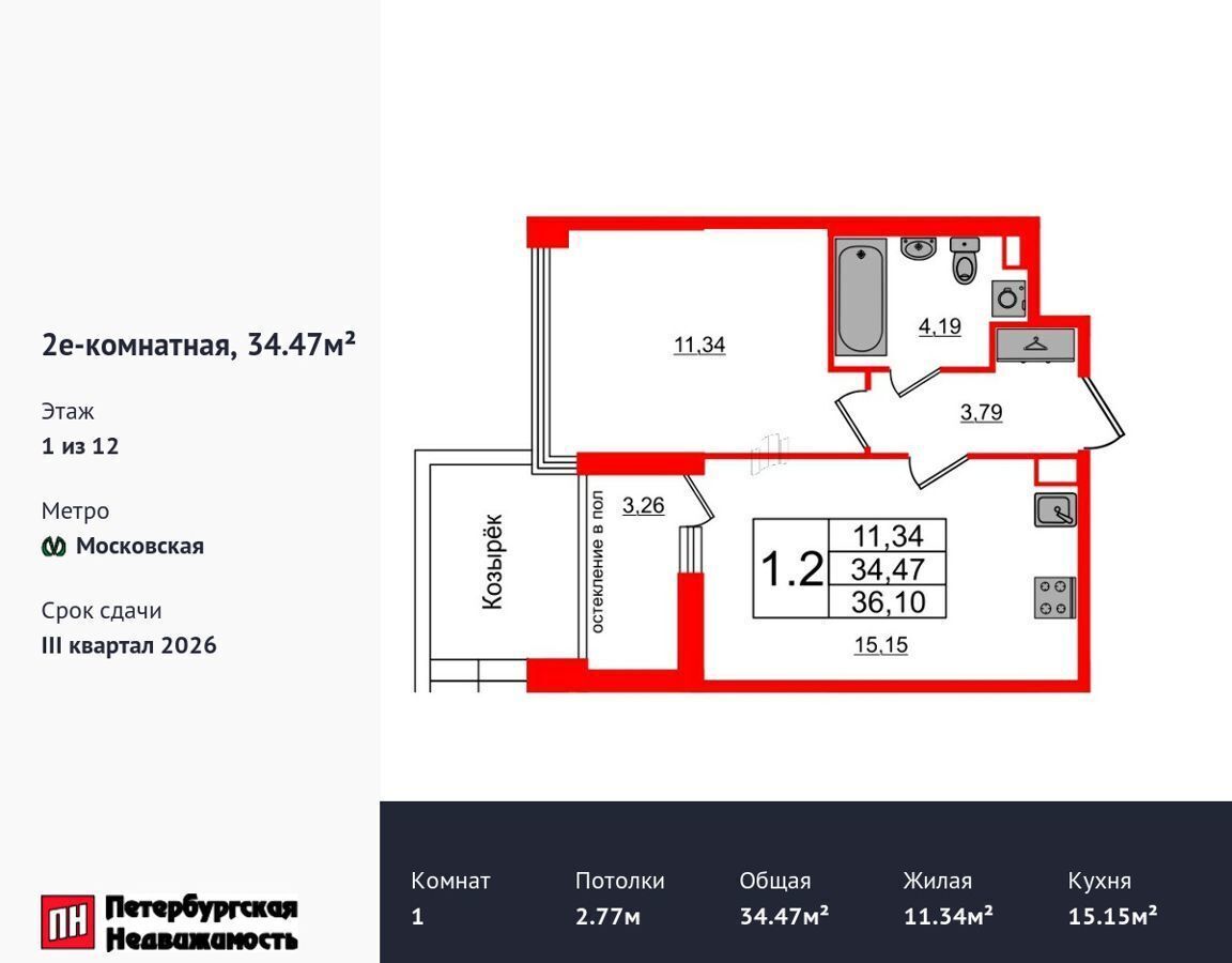 квартира г Санкт-Петербург метро Московская ул Кубинская 1/1 округ Новоизмайловское, ЖК «Титул в Московском» фото 1