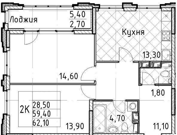 квартира г Санкт-Петербург р-н Приморский ул Планерная 1 ЖК Тайм Сквер д. 99 фото 2