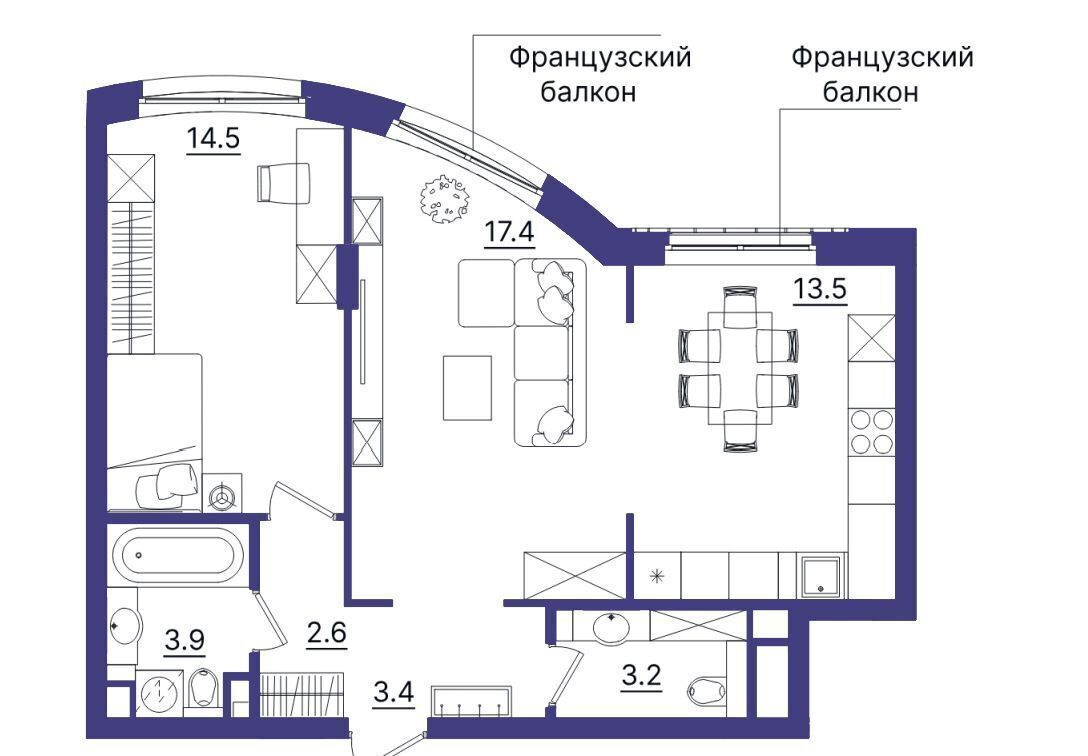 квартира г Тюмень р-н Центральный ул Щербакова 2 ЖК «Вознесенский» корп. 3 фото 2