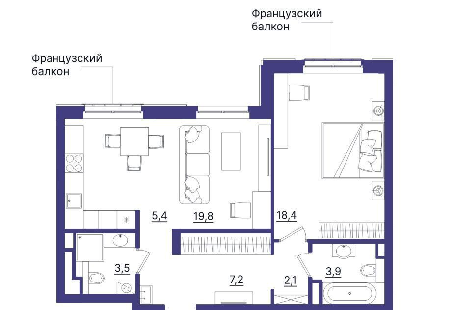 квартира г Тюмень р-н Центральный ул Щербакова 2 ЖК «Вознесенский» корп. 5 фото 2