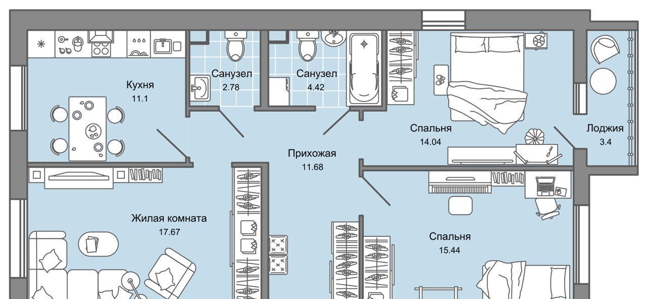 квартира г Ульяновск р-н Заволжский пр-кт Созидателей 3 ЖК ULLA этап, стр. 2 фото 1