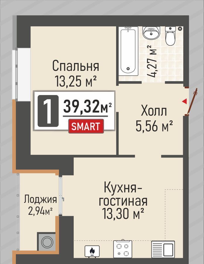 квартира р-н Рыбновский г Рыбное ул Макаренко 5 ЖК «Мега» Рыбновское городское поселение фото 2