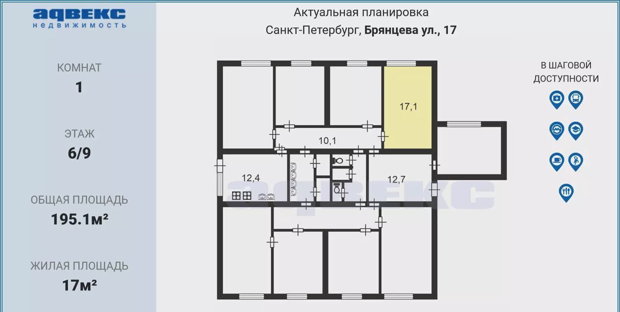 комната г Санкт-Петербург метро Гражданский Проспект р-н Прометей ул Брянцева 17 фото 20