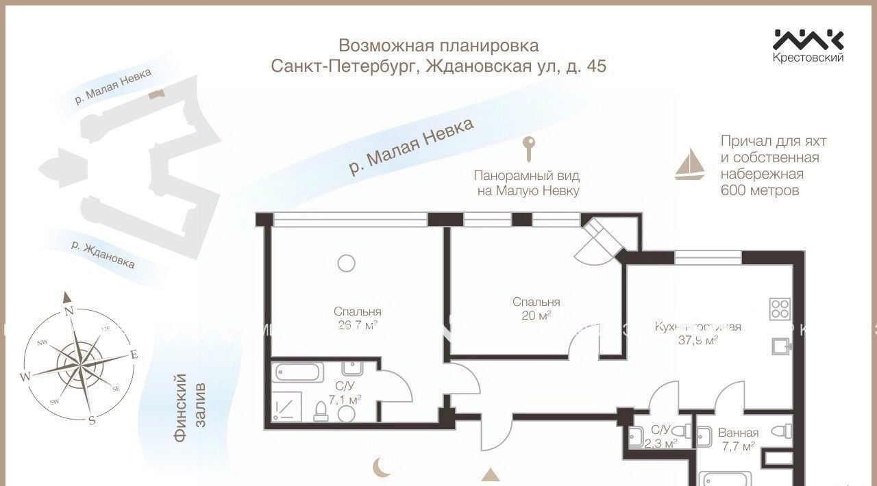 квартира г Санкт-Петербург метро Чкаловская ул Ждановская 45 ЖК «Леонтьевский мыс» округ Петровский, Петроградка фото 21