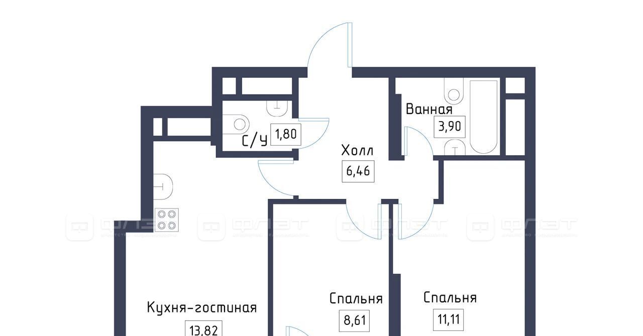 квартира р-н Зеленодольский с Осиново ЖК «Зимний Сад» Осиновское с/пос, сад, Авиастроительная фото 2