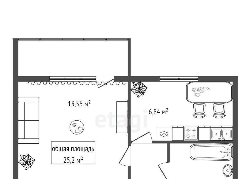 квартира г Новосибирск Речной вокзал ул Одоевского 1/7 фото 20