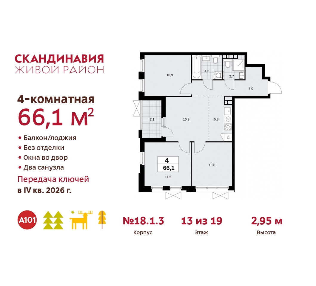 квартира г Москва п Сосенское жилой район «Скандинавия» Сосенское, жилой комплекс Скандинавия, 18. 1.3, Бутово фото 1