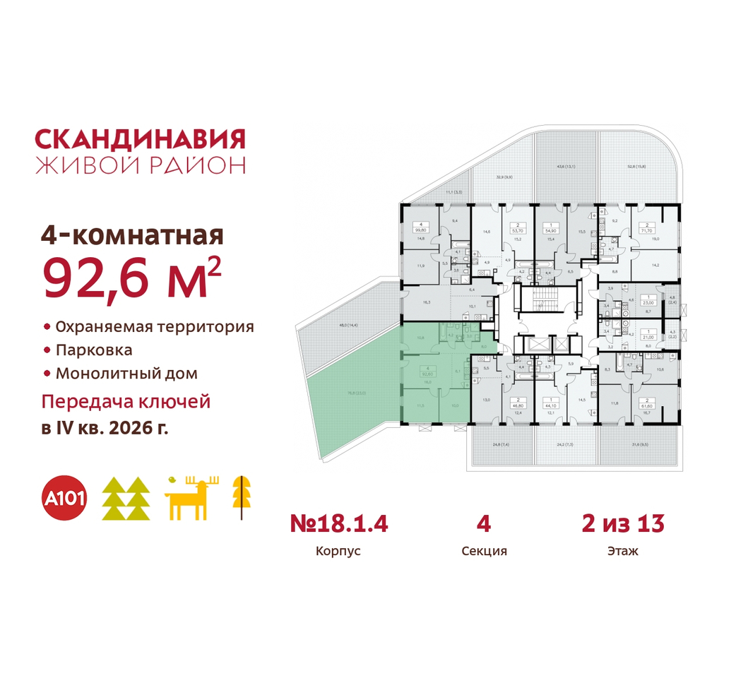 квартира г Москва п Сосенское жилой район «Скандинавия» Сосенское, жилой комплекс Скандинавия, 18. 1.4, Бутово фото 2