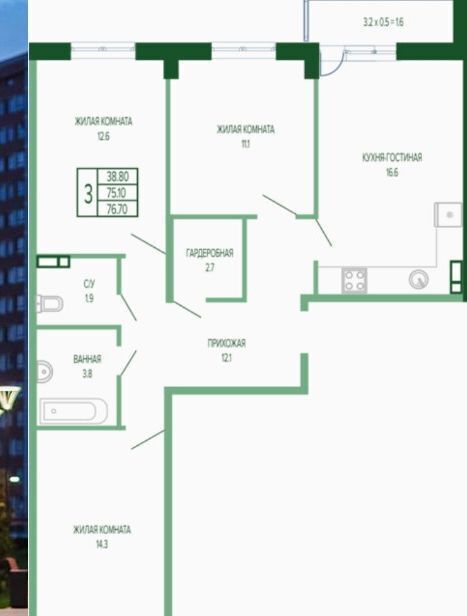 квартира г Краснодар р-н Прикубанский ул Круговая 4/1 корп. 3 фото 4