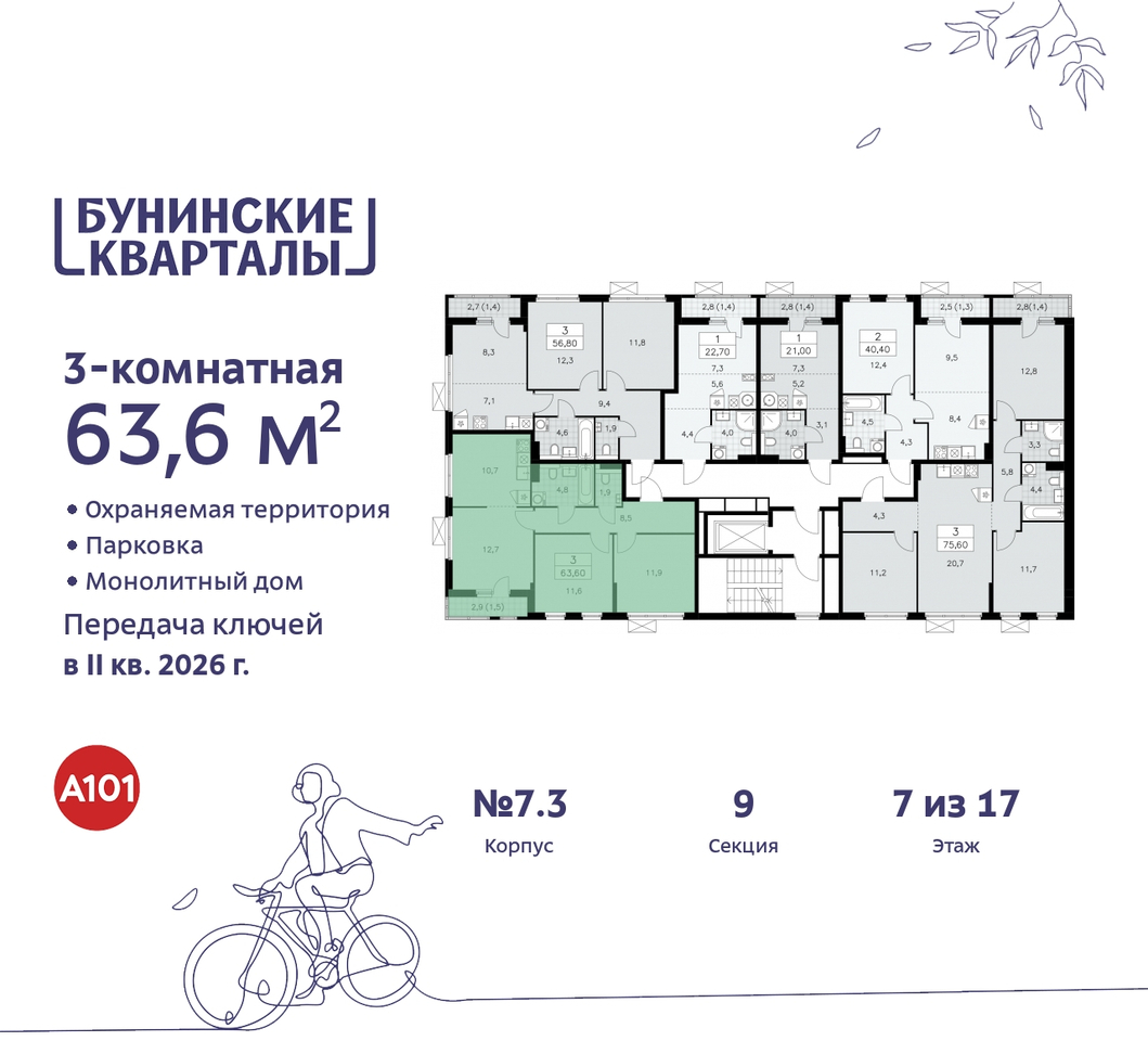 квартира г Москва п Сосенское пр-кт Куприна 2 ЖК Бунинские Кварталы метро Коммунарка метро Улица Горчакова Сосенское, Ольховая, Бунинская аллея фото 2