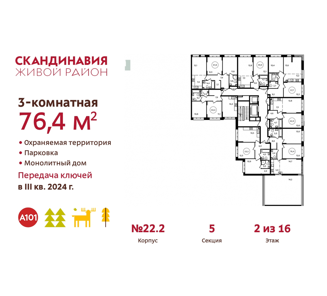 квартира г Москва п Сосенское жилой район «Скандинавия» Сосенское, жилой комплекс Скандинавия, к 22. 2, Бутово фото 2