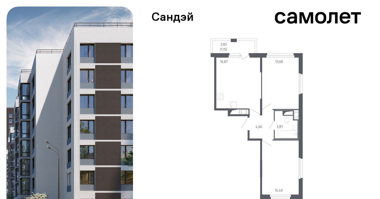 квартира г Санкт-Петербург метро Проспект Ветеранов ЖК «Сандэй» 7/3 округ Константиновское фото 1