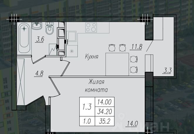 квартира г Курск р-н Сеймский ул Энгельса блок-секция Д-И фото 6