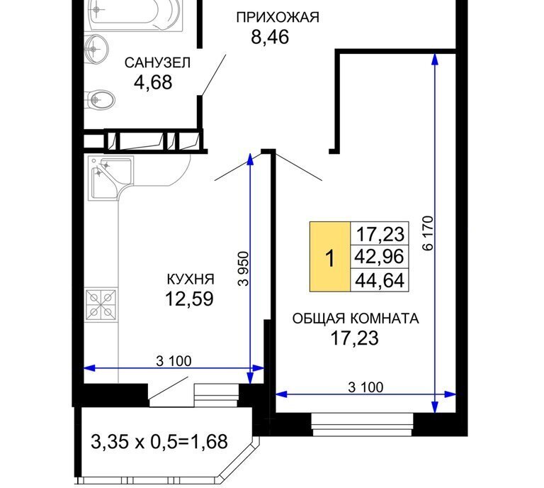 квартира г Краснодар р-н Прикубанский мкр им Петра Метальникова ЖК «Лучший» фото 1