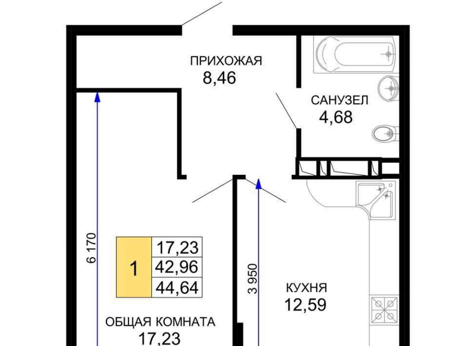 квартира г Краснодар р-н Прикубанский мкр им Петра Метальникова ЖК «Лучший» фото 1