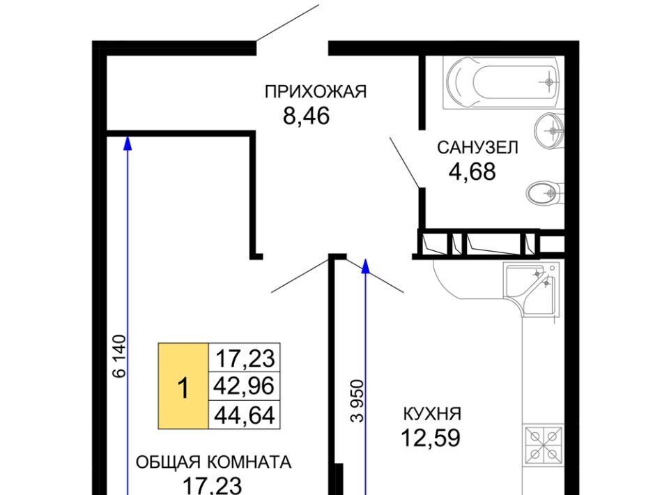 квартира г Краснодар р-н Прикубанский мкр им Петра Метальникова ЖК «Лучший» фото 1