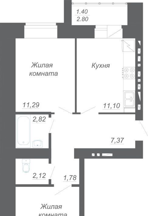 квартира р-н Зеленодольский с Осиново ЖК «Радужный-2» Осиновское с/пос, Авиастроительная фото 1