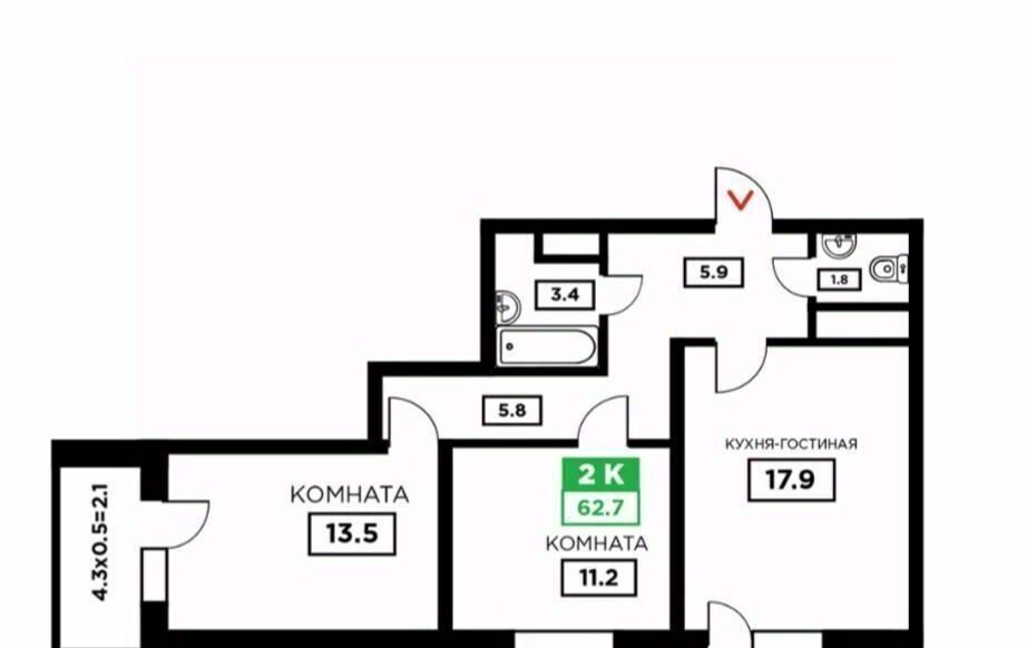 квартира г Краснодар р-н Прикубанский ул Домбайская 55к/6 ЖК «Свобода» фото 2