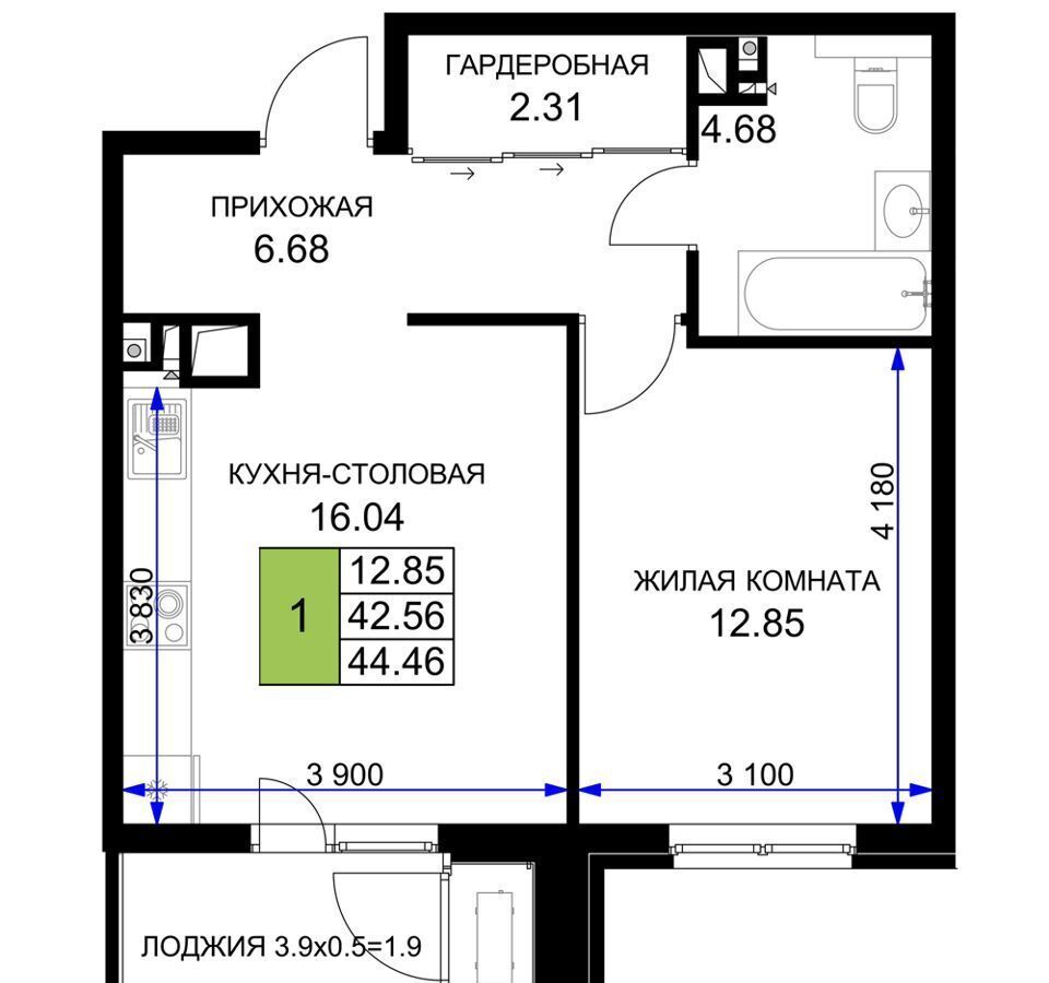 квартира г Краснодар р-н Прикубанский ул Ветеранов 4 ЖК «Сегодня» д. 85 фото 7