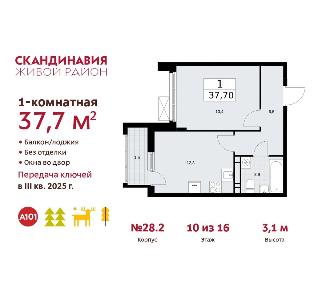 квартира г Москва п Сосенское жилой район «Скандинавия» Сосенское, жилой комплекс Скандинавия, 28. 2, Бутово фото 1