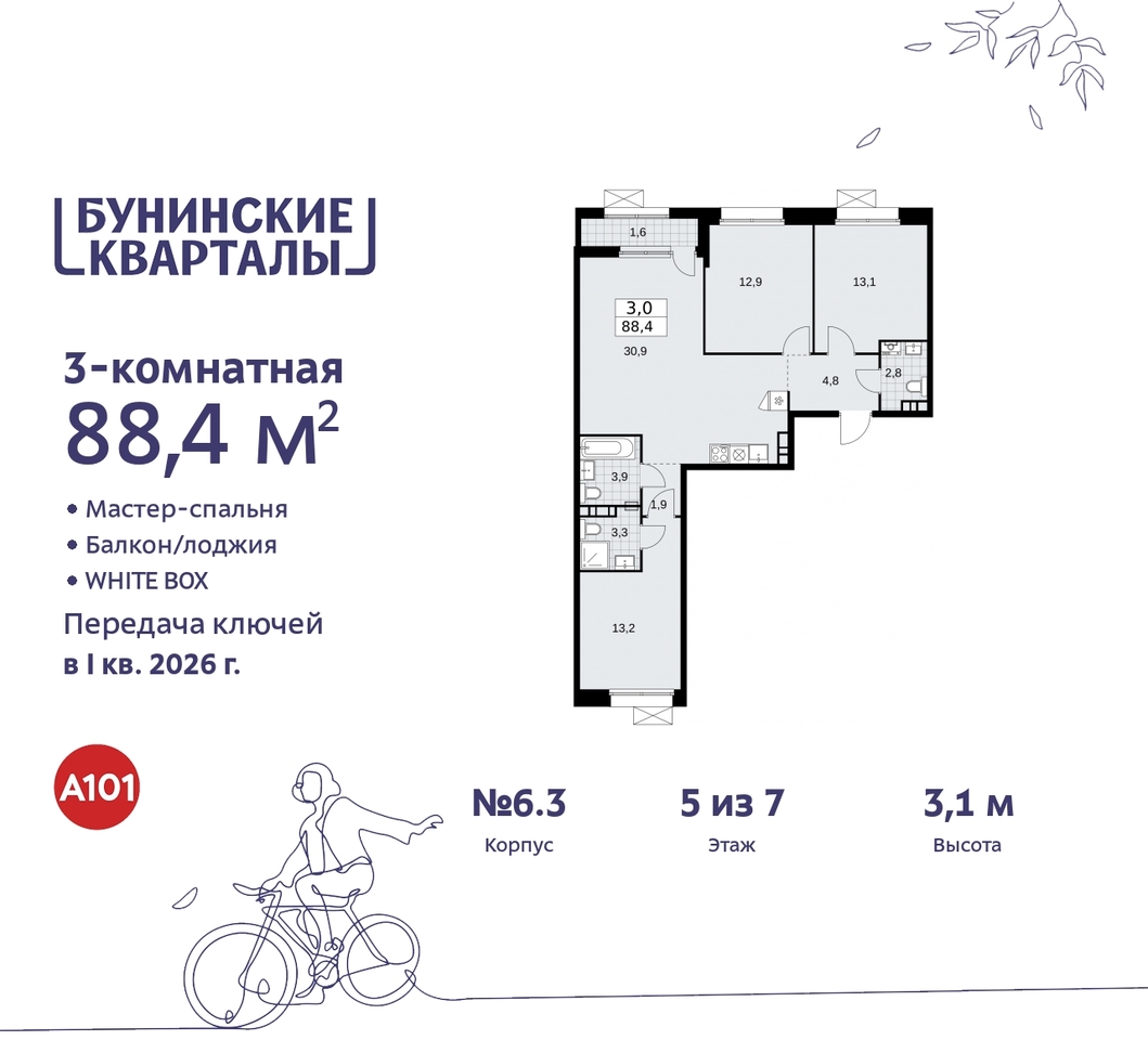 квартира г Москва п Сосенское пр-кт Куприна 2 ЖК Бунинские Кварталы метро Коммунарка метро Улица Горчакова Сосенское, Ольховая, Бунинская аллея фото 1