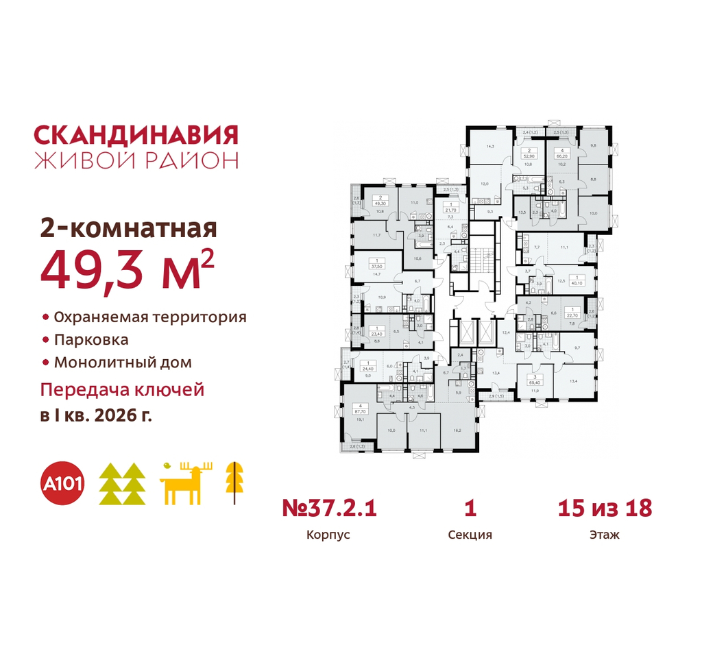 квартира г Москва п Сосенское жилой район «Скандинавия» Сосенское, жилой комплекс Скандинавия, 37. 2.1, Бутово фото 2