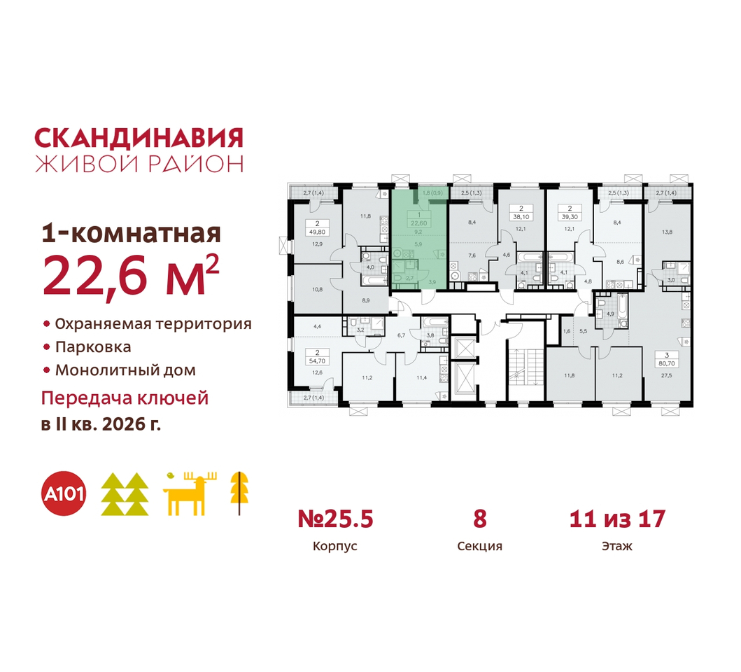 квартира г Москва п Сосенское б-р Скандинавский 25/5 жилой район «Скандинавия» Сосенское, Бутово фото 2