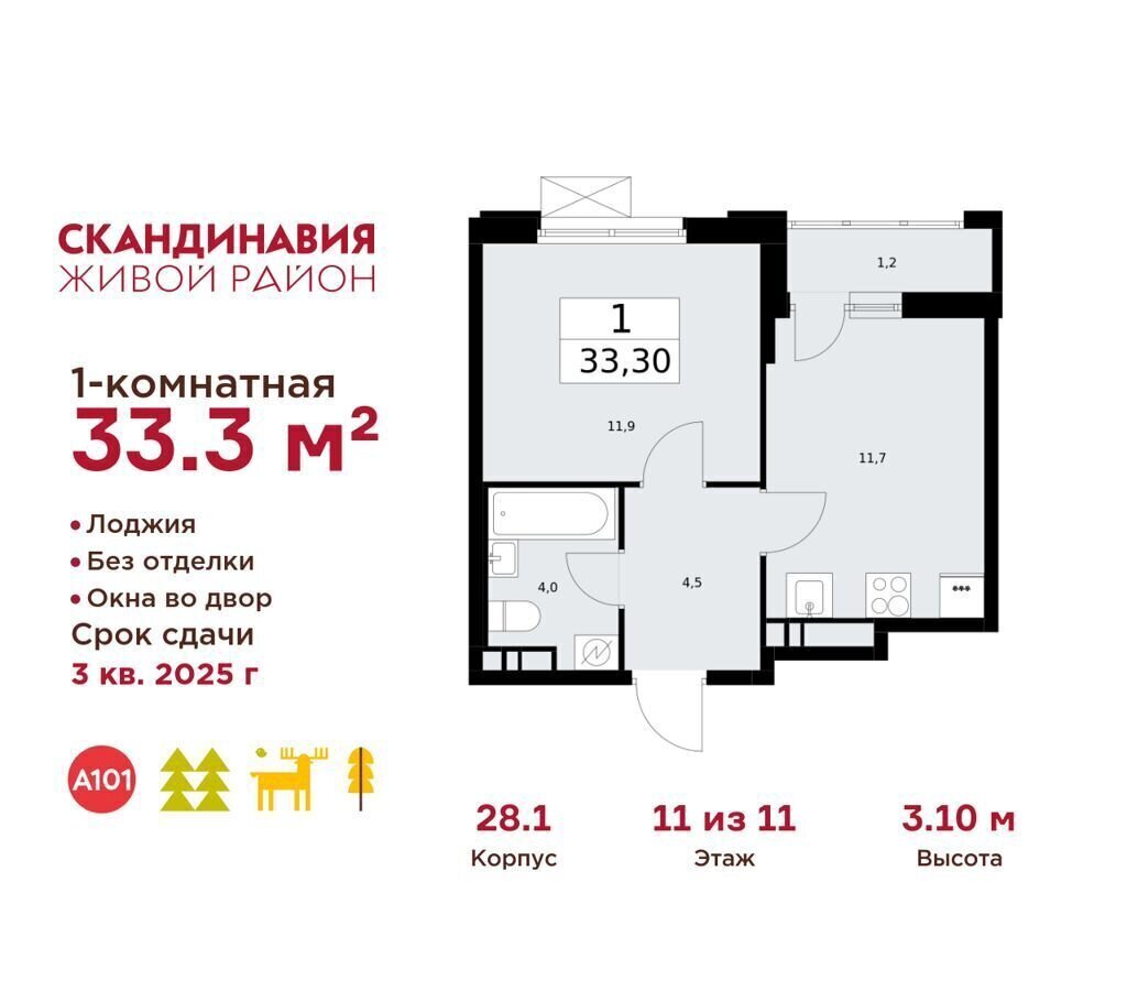 квартира г Москва п Сосенское п Коммунарка жилой район «Скандинавия» метро Коммунарка стр. 28. 1, Московская область фото 1