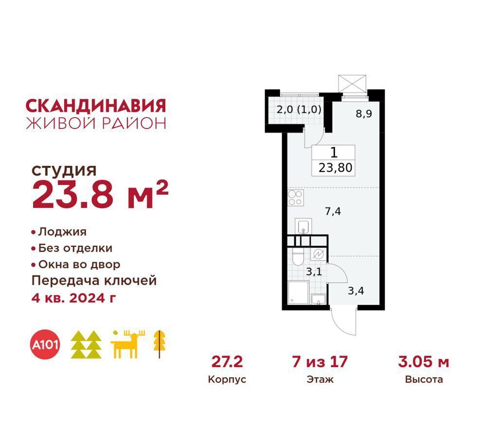 квартира г Москва п Сосенское п Коммунарка ул Эдварда Грига 27 жилой район «Скандинавия» метро Коммунарка Московская область фото 1