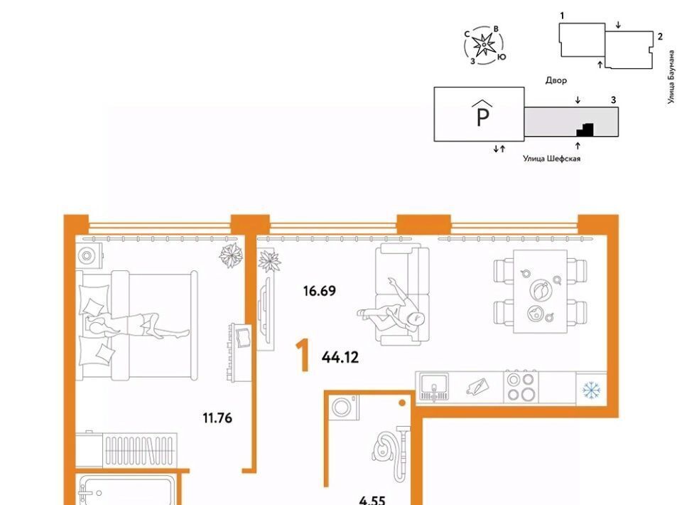 квартира г Екатеринбург ул Шефская 22а Проспект Космонавтов фото 1