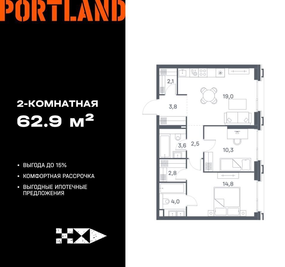 квартира г Москва метро Печатники ул Южнопортовая 8 ЖК «Portland» муниципальный округ Печатники фото 1