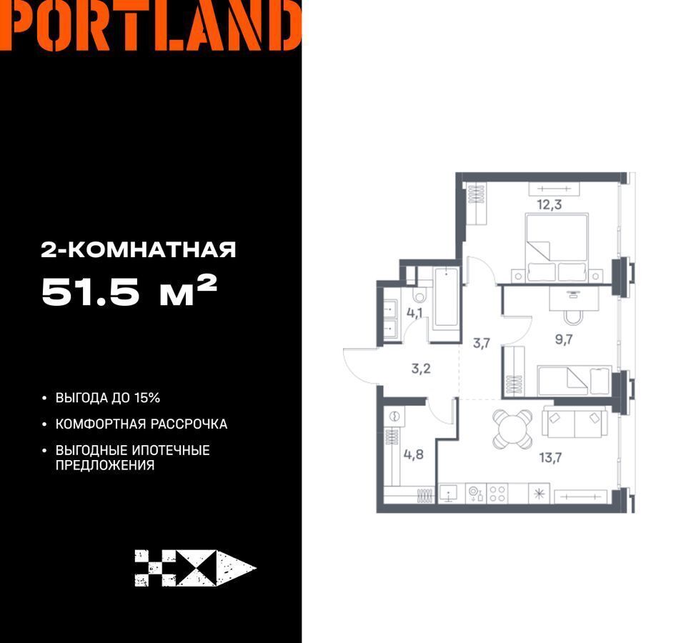 квартира г Москва метро Печатники ул Южнопортовая 8 ЖК «Portland» муниципальный округ Печатники фото 1