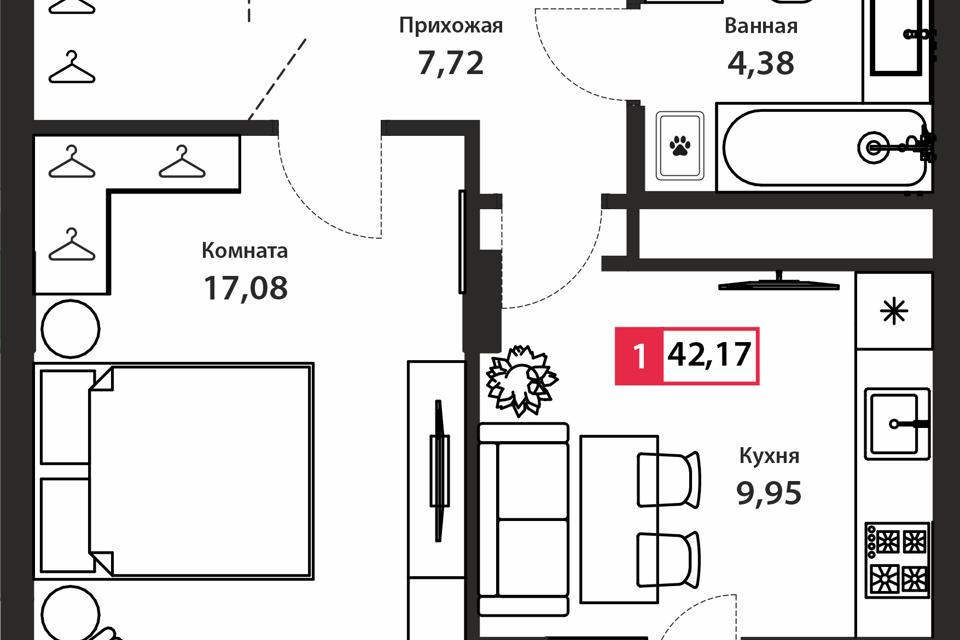 квартира г Тверь р-н Пролетарский Тверь городской округ, микрорайон Брусилово фото 1