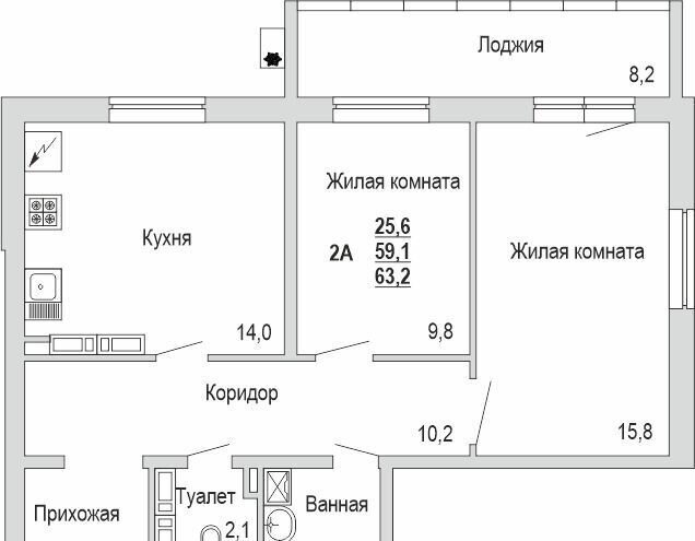 квартира г Набережные Челны р-н Комсомольский ул Авангардная 51а ЖК «Дружный» фото 3