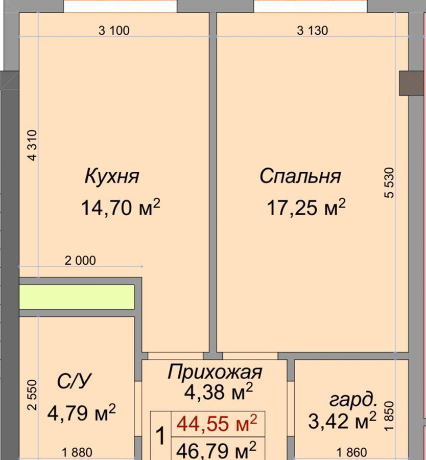 квартира г Нальчик Горная ЖК «Театральный» ул. Героя России Т. М. Тамазова, д. 3 фото 2