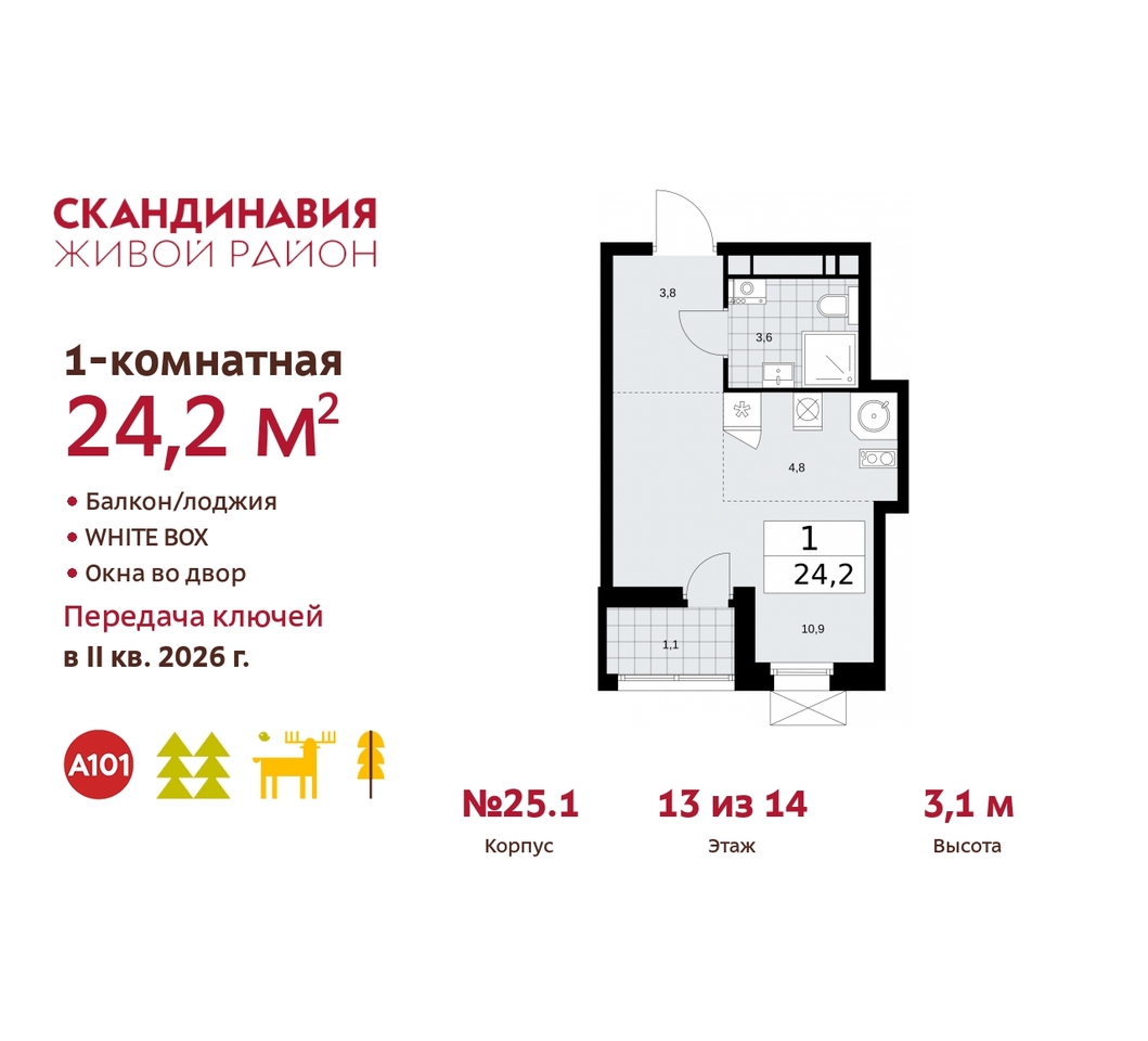 квартира г Москва п Сосенское б-р Скандинавский 25/1 жилой район «Скандинавия» Сосенское, Бутово фото 1