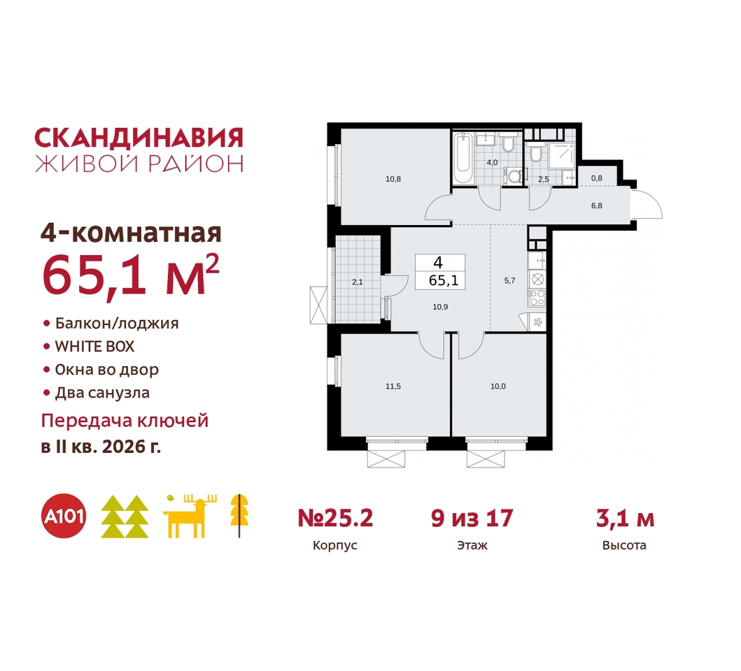 квартира г Москва п Сосенское б-р Скандинавский 25/2 жилой район «Скандинавия» Сосенское, Бутово фото 1