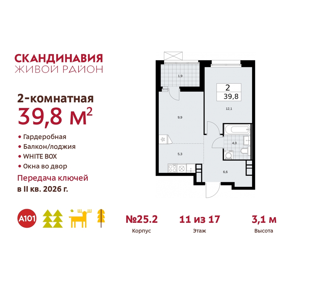 квартира г Москва п Сосенское б-р Скандинавский 25/2 жилой район «Скандинавия» Сосенское, Бутово фото 1