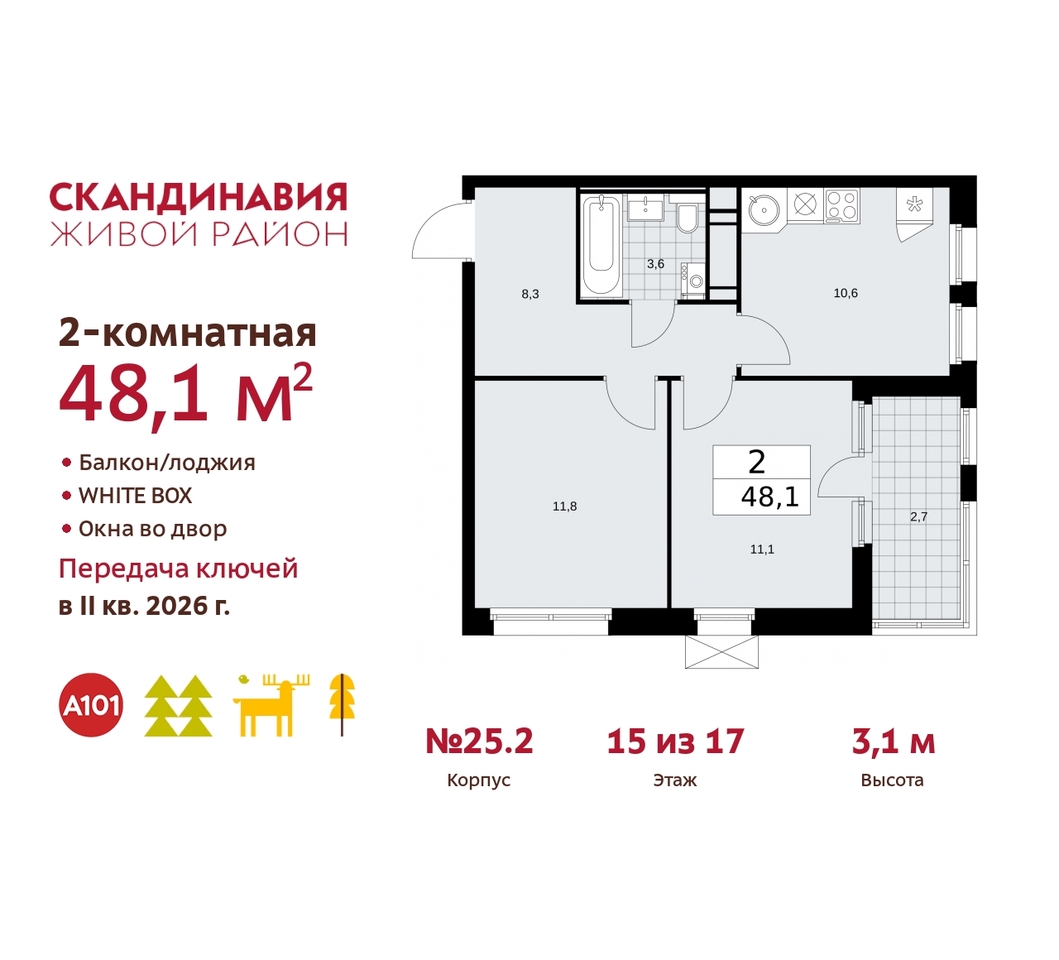 квартира г Москва п Сосенское б-р Скандинавский 25/2 жилой район «Скандинавия» Сосенское, Бутово фото 1