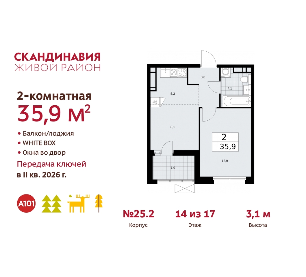 квартира г Москва п Сосенское б-р Скандинавский 25/2 жилой район «Скандинавия» Сосенское, Бутово фото 1