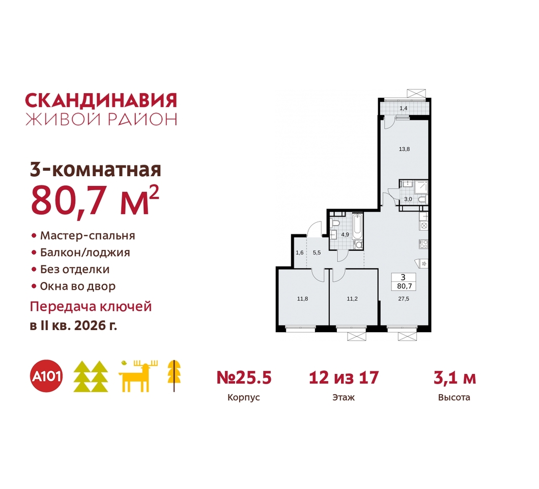 квартира г Москва п Сосенское б-р Скандинавский 25/5 жилой район «Скандинавия» Сосенское, Бутово фото 1