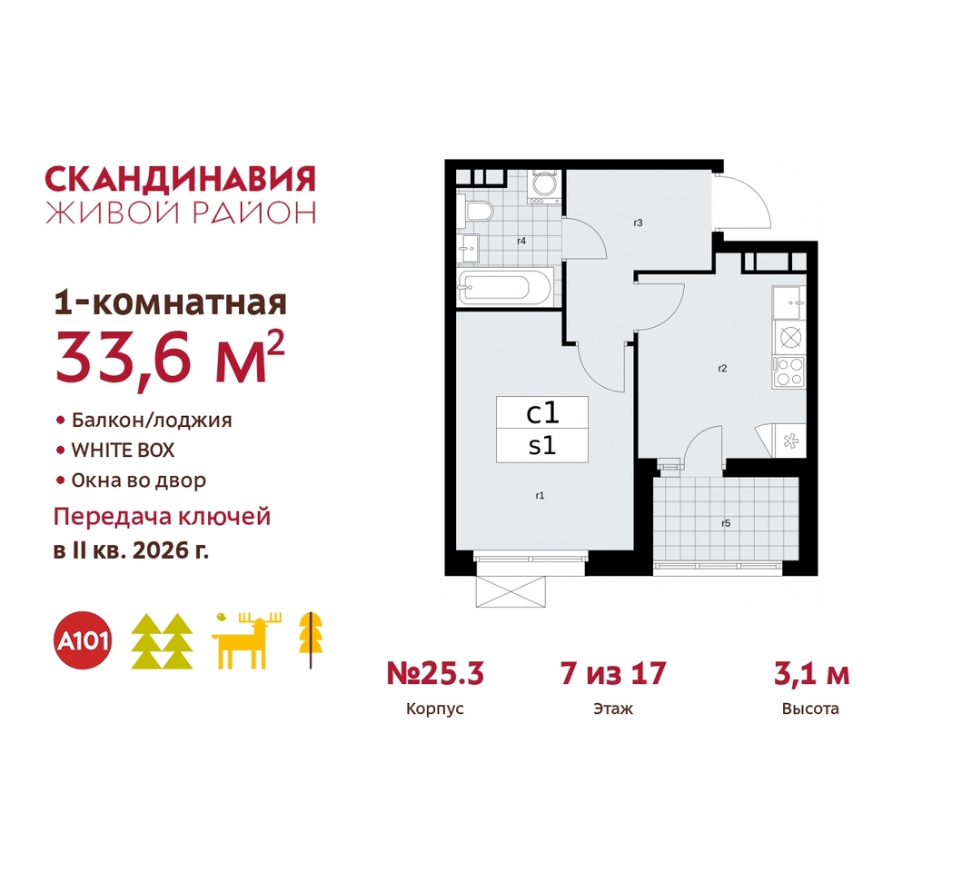 квартира г Москва п Сосенское б-р Скандинавский 25/3 жилой район «Скандинавия» Сосенское, Бутово фото 1