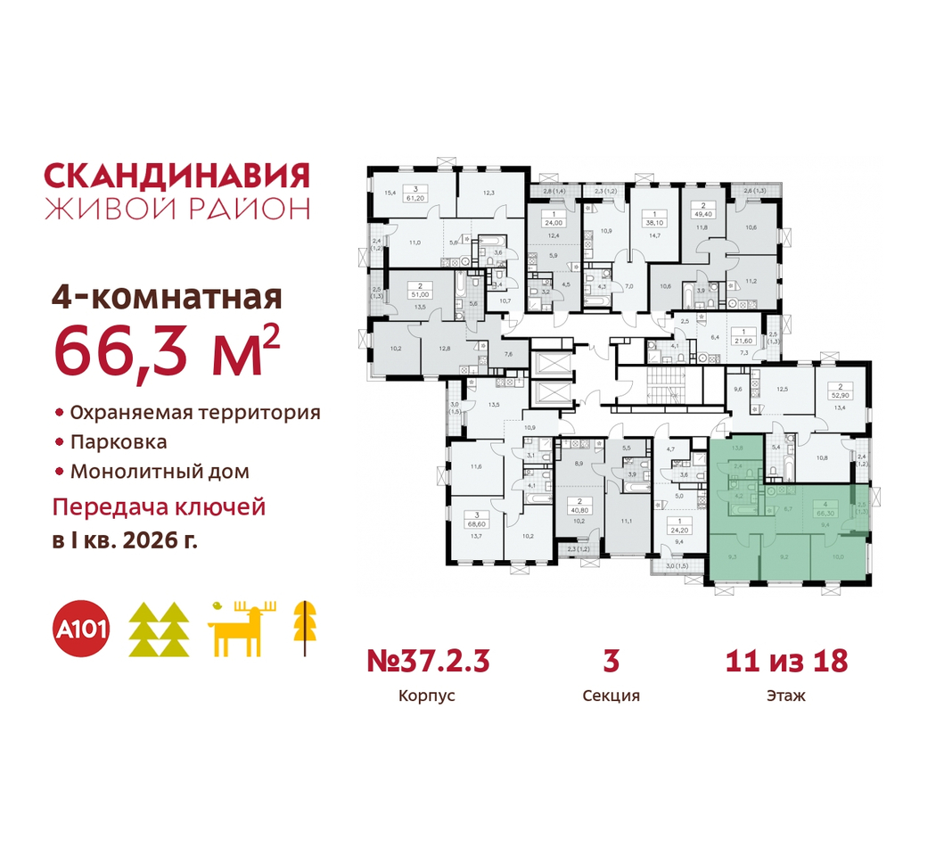 квартира г Москва п Сосенское жилой район «Скандинавия» Сосенское, жилой комплекс Скандинавия, 37. 2.3, Бутово фото 2