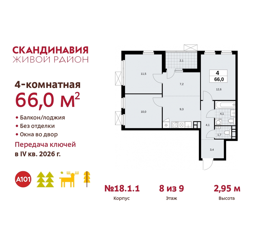 квартира г Москва п Сосенское жилой район «Скандинавия» Сосенское, жилой комплекс Скандинавия, 18. 1.1, Бутово фото 1