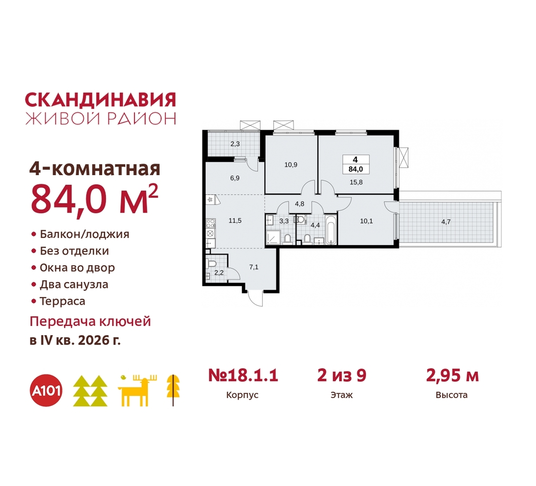 квартира г Москва п Сосенское жилой район «Скандинавия» Сосенское, жилой комплекс Скандинавия, 18. 1.1, Бутово фото 1