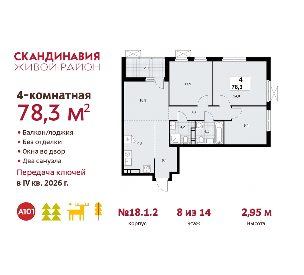 квартира г Москва п Сосенское жилой район «Скандинавия» Сосенское, жилой комплекс Скандинавия, 18. 1.2, Бутово фото 1