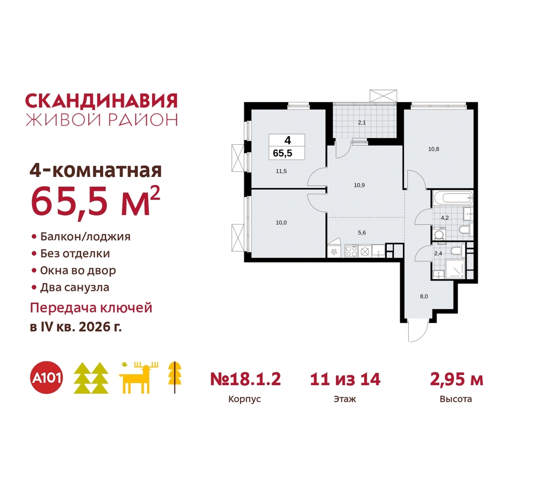 квартира г Москва п Сосенское жилой район «Скандинавия» Сосенское, жилой комплекс Скандинавия, 18. 1.2, Бутово фото 1