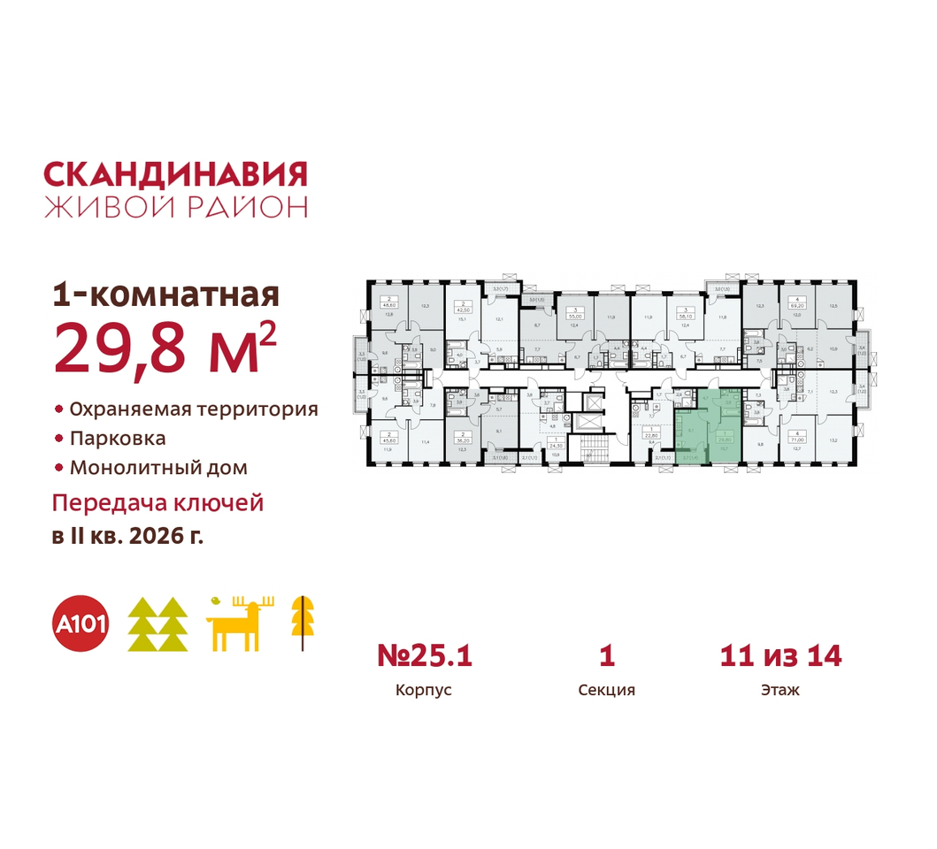 квартира г Москва п Сосенское б-р Скандинавский 25/1 жилой район «Скандинавия» Сосенское, Бутово фото 2